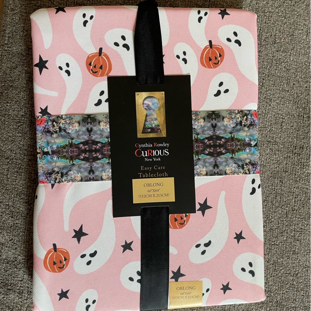 Cynthia Rowley pink ghost Jack o lantern table cloth NWT